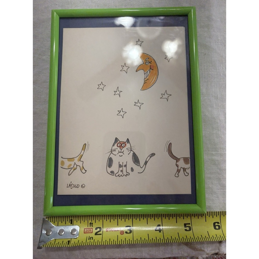 Cat Drawing - Signed Laszlo - Cat, Moon, Stars - Standing Or Hanging Frame‎ - Picture 6 of 6
